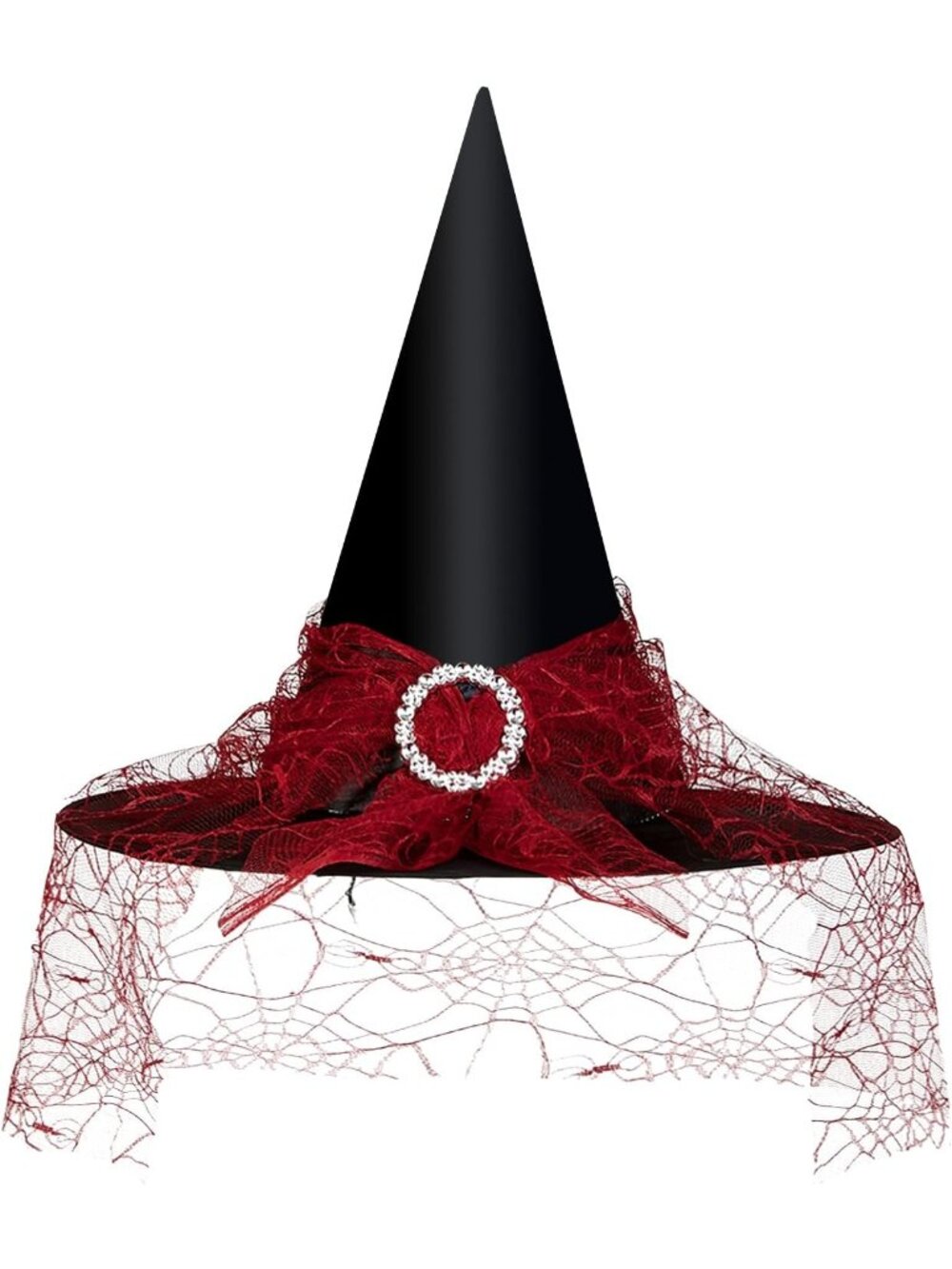 〽️Women's Halloween Witch Hat Mesh Red Cosplay Costume Accessory Wide Brim Dress